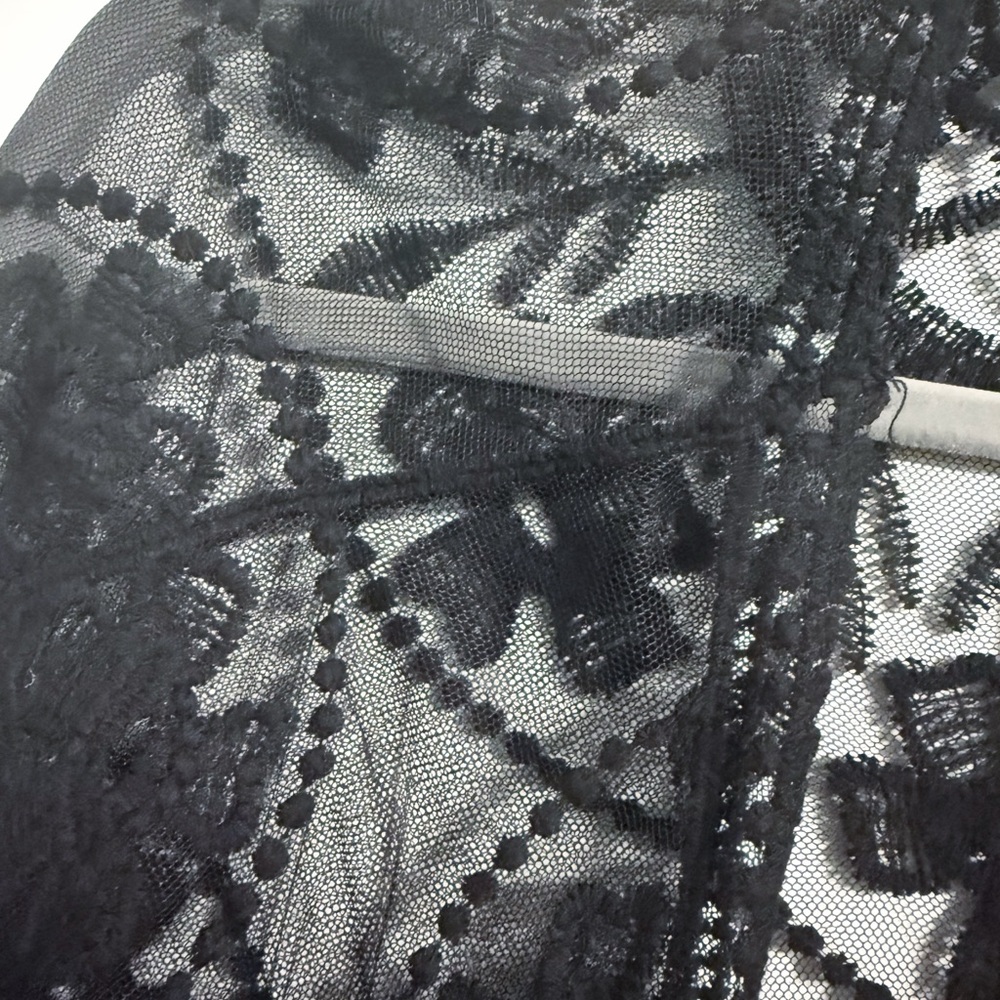 Sheer Black Lace Kimono Duster L Tie Waist Gothic Boho Layer - Picture 5 of 11